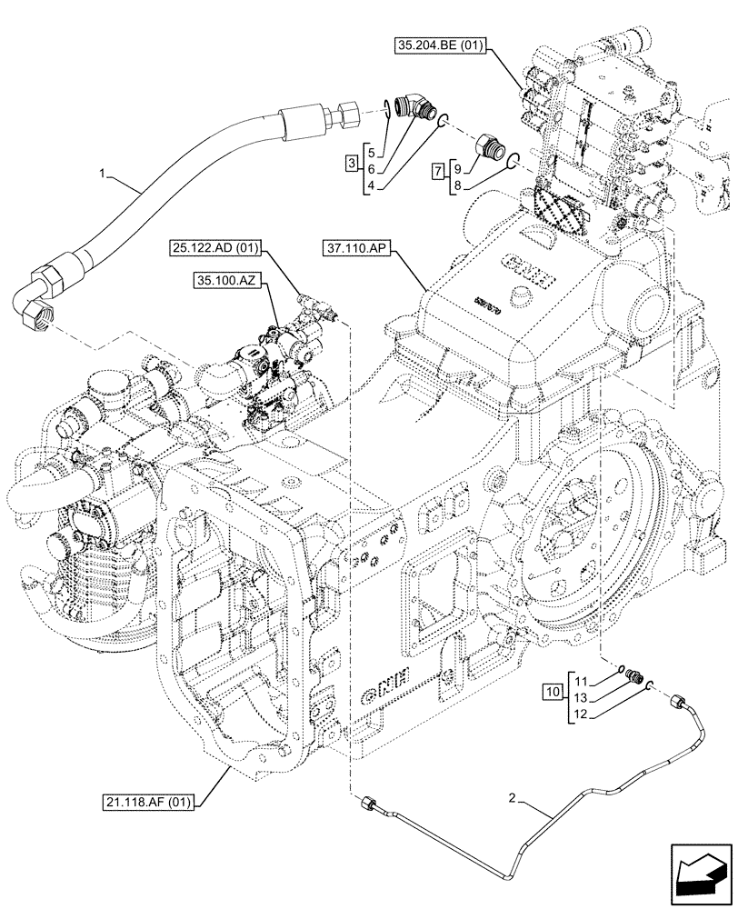 Схема запчастей Case IH MAXXUM 135 - (35.204.BJ[01]) - VAR - 390856, 396844, 743685, 743686, 743733, 758358, 758359, 758642, 758644 - REMOTE CONTROL VALVE, LINE (35) - HYDRAULIC SYSTEMS