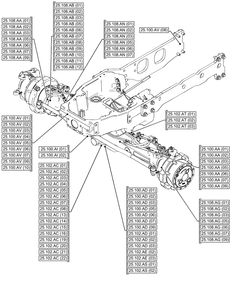 Схема запчастей Case IH MAXXUM 115 - (00.000.25[01]) - PICTORIAL INDEX - FRONT AXLE SYSTEM (00) - GENERAL & PICTORIAL INDEX