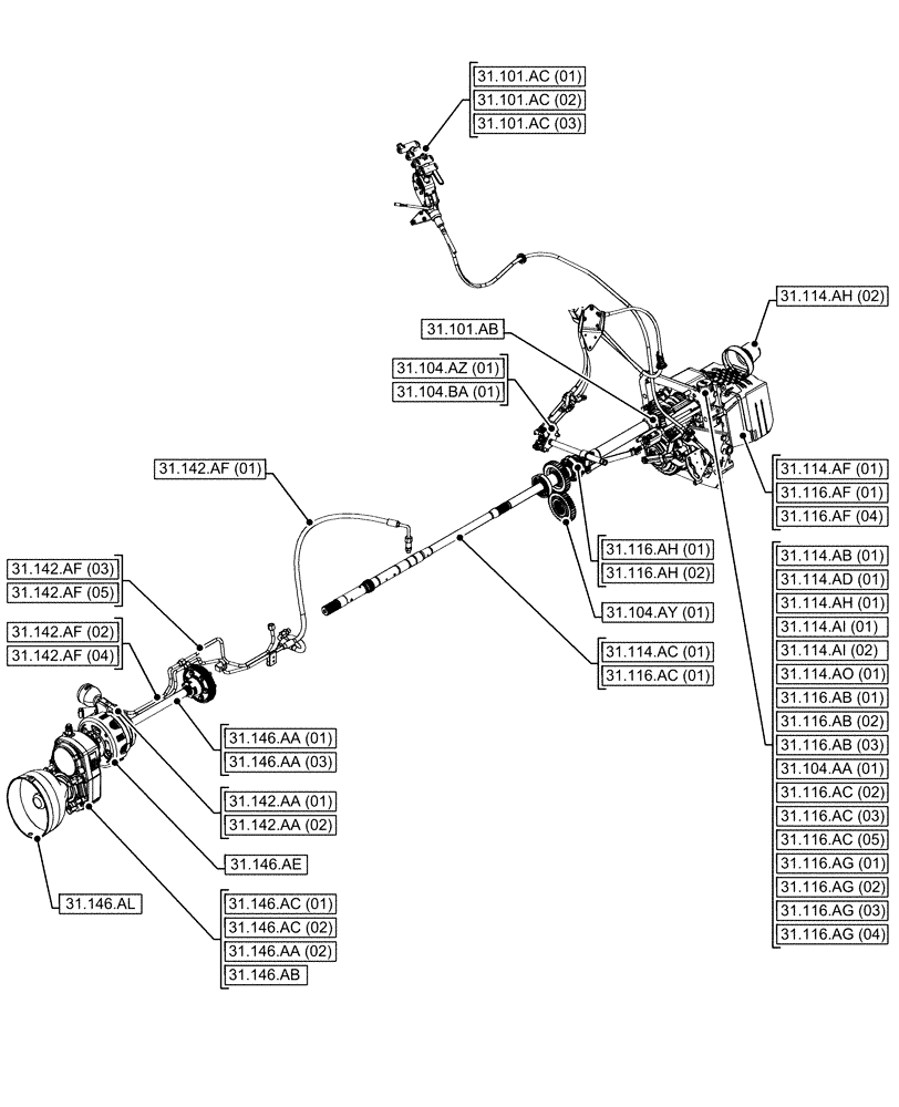 Схема запчастей Case IH MAXXUM 145 - (00.000.31[01]) - PICTORIAL INDEX - IMPLEMENT POWER TAKE OFF (00) - GENERAL & PICTORIAL INDEX