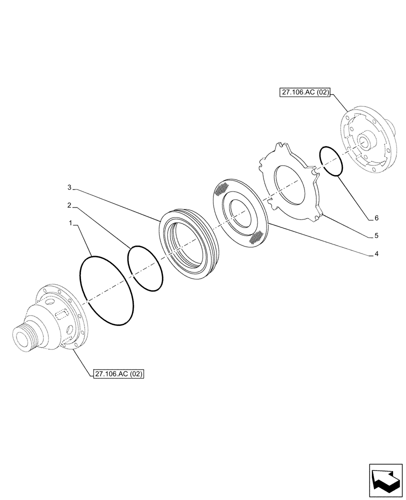 Схема запчастей Case IH MAXXUM 145 - (27.106.AC[03]) - VAR - 391223, 758538, 758539 - FINAL DRIVE, DIFFERENTIAL, LOCK (27) - REAR AXLE SYSTEM