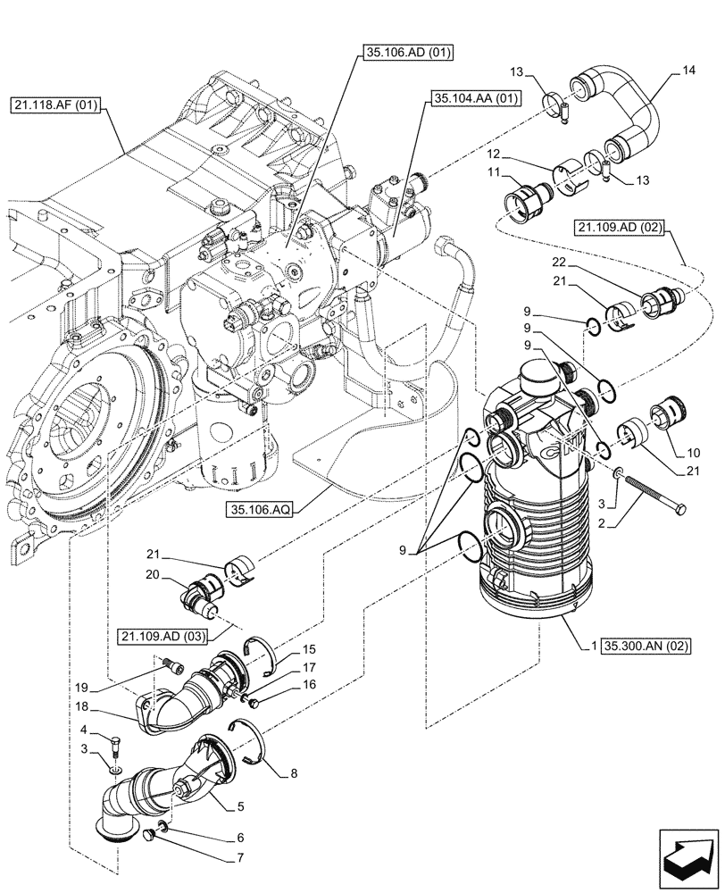 Схема запчастей Case IH MAXXUM 115 - (35.300.AN[01]) - VAR - 391223, 758538, 758539 - OIL COOLER FILTER (35) - HYDRAULIC SYSTEMS