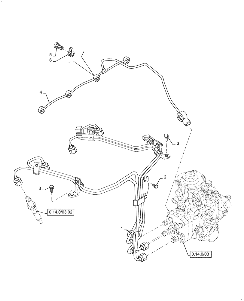 Схема запчастей Case IH FARMALL 90 - (0.14.9) - INJECTION EQUIPMENT - PIPING (01) - ENGINE