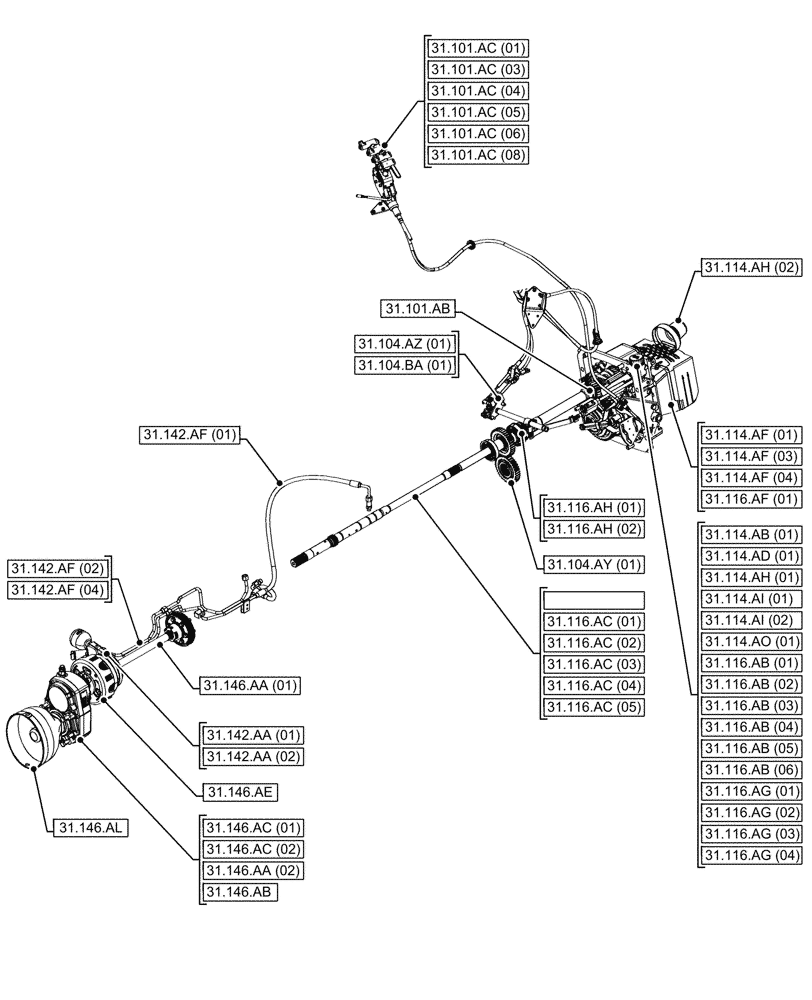 Схема запчастей Case IH MAXXUM 115 - (00.000.31[01]) - PICTORIAL INDEX - IMPLEMENT POWER TAKE OFF (00) - GENERAL & PICTORIAL INDEX