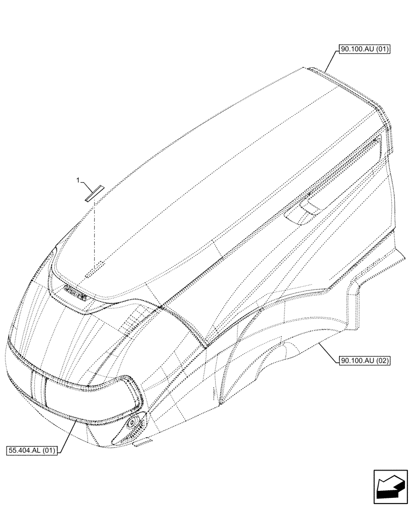 Схема запчастей Case IH MAXXUM 115 - (90.108.AD[05]) - VAR - 392209, 743729, 744985 - HOOD, SIGHT (90) - PLATFORM, CAB, BODYWORK AND DECALS