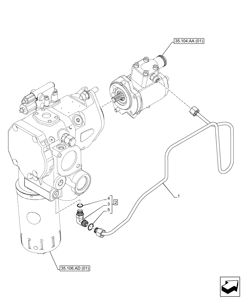 Схема запчастей Case IH MAXXUM 135 - (35.106.AD[02]) - VAR - 391223, 758538, 758539 - VARIABLE DELIVERY HYDRAULIC PUMP, BOOSTER (35) - HYDRAULIC SYSTEMS