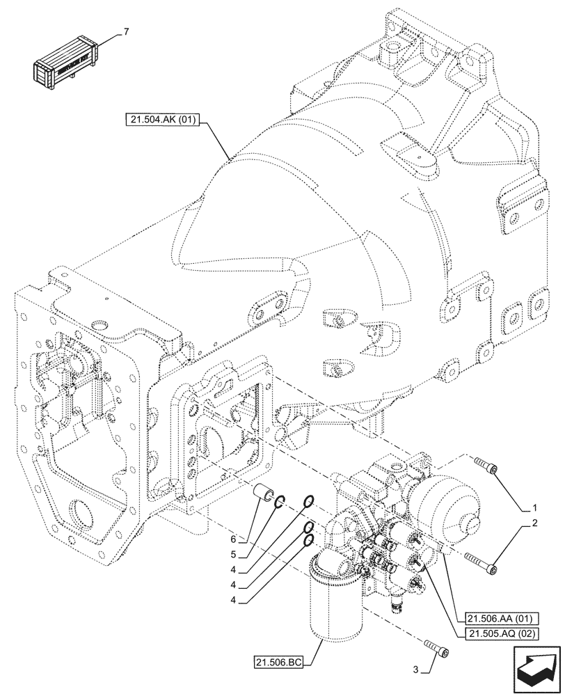 Схема запчастей Case IH MAXXUM 145 - (21.505.AQ[01]) - VAR - 396247, 758442, 758549 - TRANSMISSION CONTROL VALVE, MOUNTING (21) - TRANSMISSION