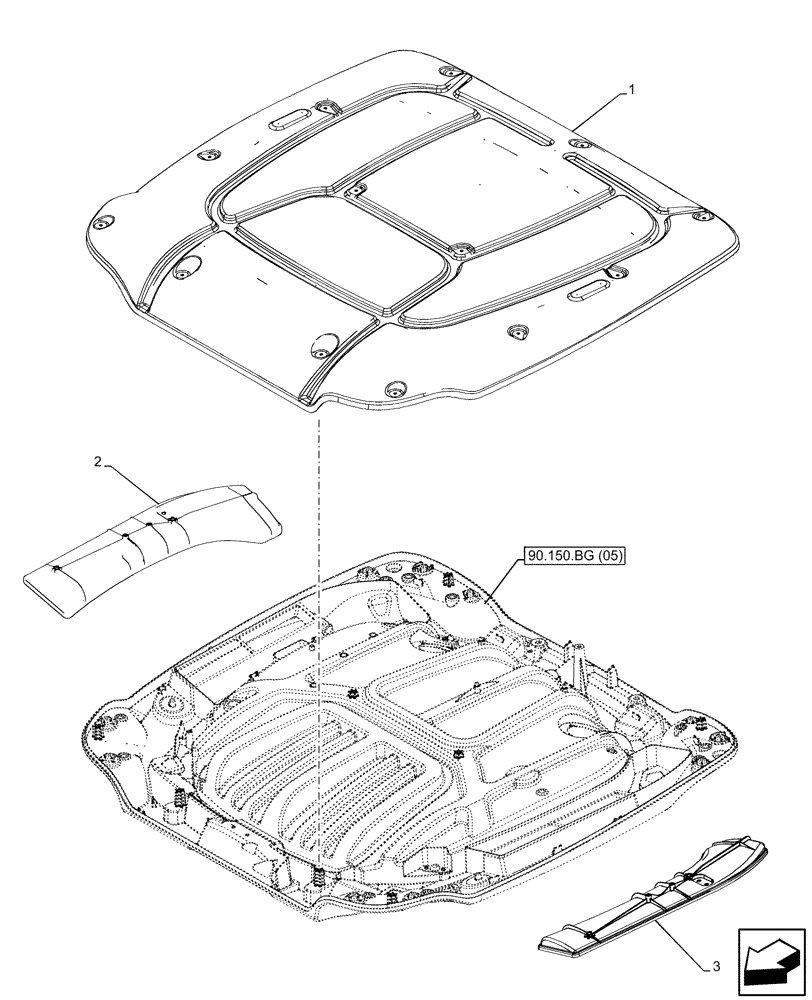 Схема запчастей Case IH MAXXUM 145 - (90.150.BG[04]) - VAR - 743729 - CAB ROOF, HIGH PROFILE ROOF, W/ AUTOGUIDANCE (90) - PLATFORM, CAB, BODYWORK AND DECALS