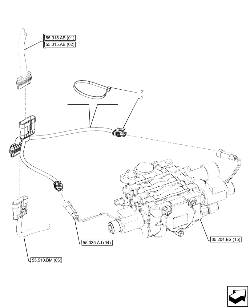 Схема запчастей Case IH MAXXUM 145 - (55.035.AJ[04]) - VAR - 758351 - 3 MID-MOUNT CONTROL VALVES, SOLENOID, HARNESS, NA (55) - ELECTRICAL SYSTEMS