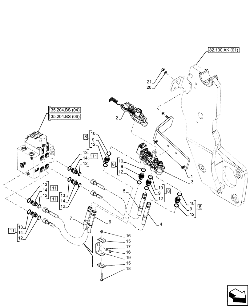 Схема запчастей Case IH MAXXUM 150 - (35.701.AX[02]) - VAR - 758352, 758353, 758354 - FRONT LOADER HYDRAULIC SYSTEM, NA (35) - HYDRAULIC SYSTEMS