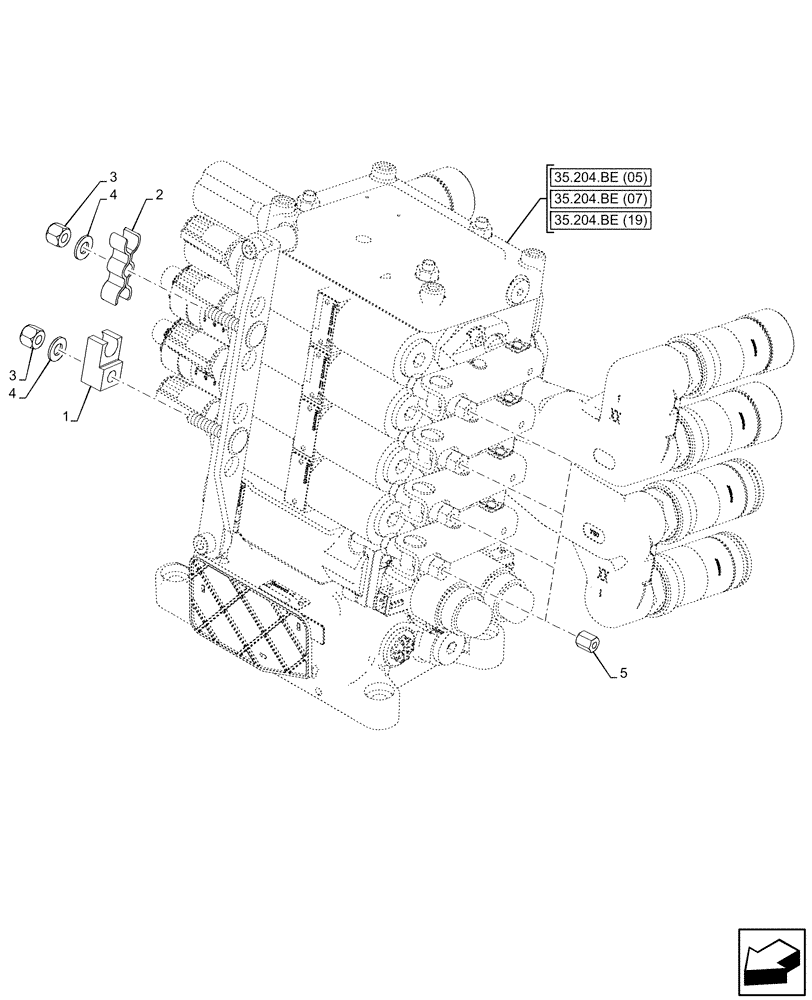 Схема запчастей Case IH MAXXUM 115 - (35.204.BE[30]) - VAR - 743685, 758358 - 4 REMOTE CONTROL VALVES, W/ MECHANICAL ENGAGEMENT, ATTACHMENT (35) - HYDRAULIC SYSTEMS