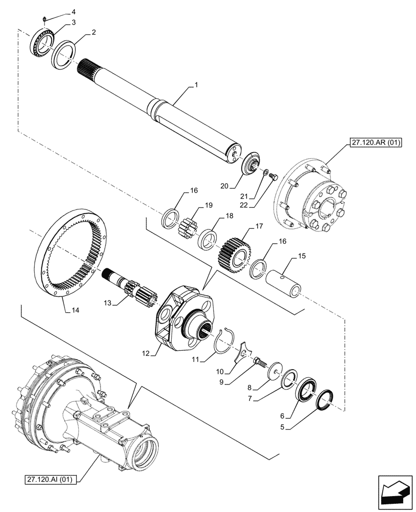 Схема запчастей Case IH MAXXUM 115 - (27.120.AF[02]) - VAR - 758538, 758539 - FINAL DRIVE, SHAFT & GEAR, DOUBLE SIZE, WHEELS (27) - REAR AXLE SYSTEM