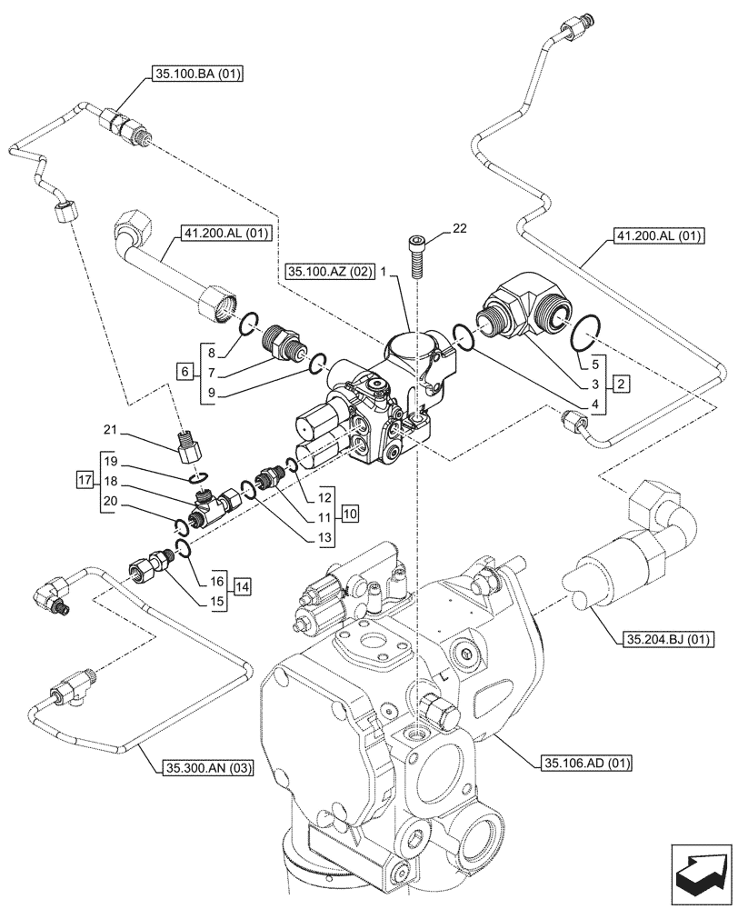 Схема запчастей Case IH MAXXUM 135 - (35.100.AZ[01]) - VAR - 391223, 758538, 758539 - PRIORITY VALVE (35) - HYDRAULIC SYSTEMS