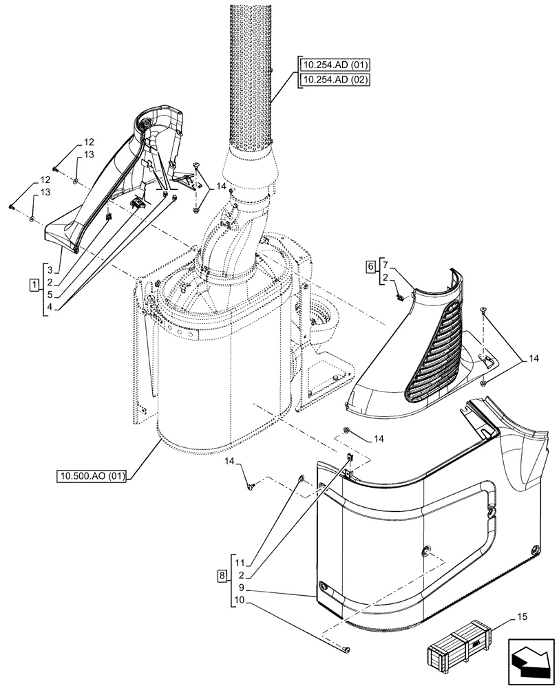 Схема запчастей Case IH MAXXUM 115 - (10.254.AD[04]) - VAR - 743702, 758352, 758353, 758354 - EXHAUST PIPE, COVER, W/ LOADER READY (10) - ENGINE