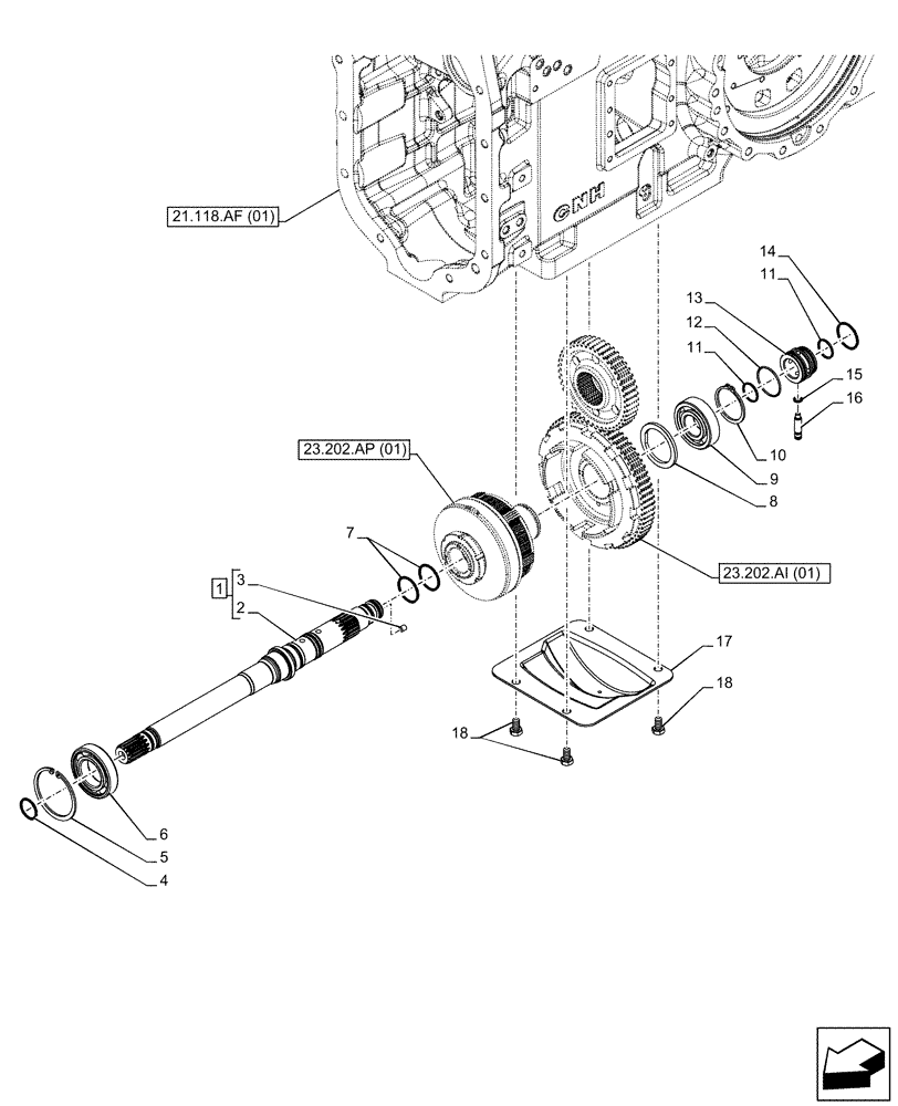 Схема запчастей Case IH MAXXUM 145 - (23.202.AD[01]) - VAR - 391223, 758538, 758539 - FRONT-WHEEL DRIVE ENGAGEMENT, SHAFT (23) - FOUR WHEEL DRIVE SYSTEM