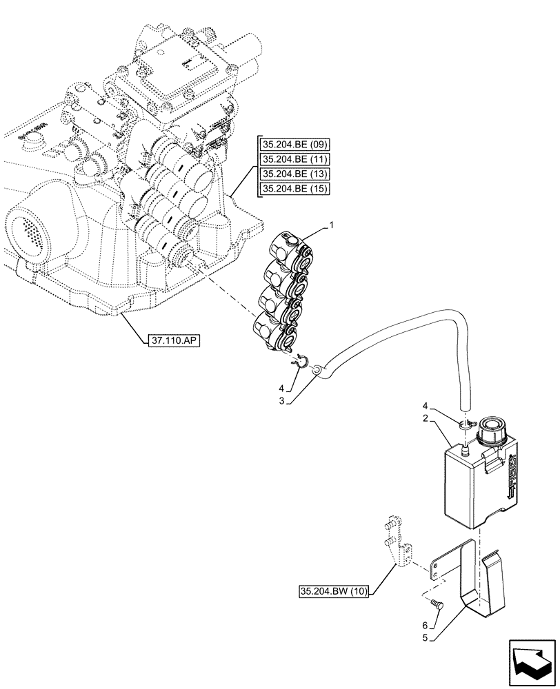 Схема запчастей Case IH MAXXUM 115 - (35.204.BW[09]) - VAR - 390840, 743740 - 2 REMOTE CONTROL VALVES, RESERVOIR (35) - HYDRAULIC SYSTEMS