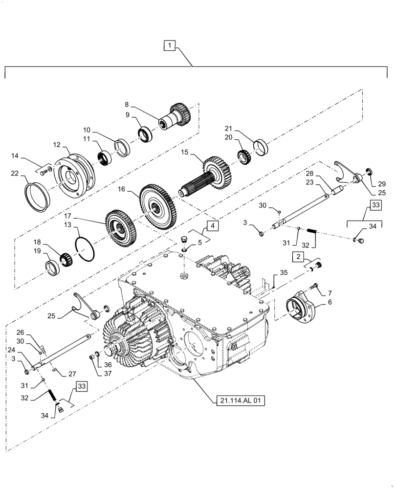 Схема запчастей Case IH AF4077 - (21.114.AL[02]) - TRANSMISSION HOUSING, DIFFERENTIAL (21) - TRANSMISSION