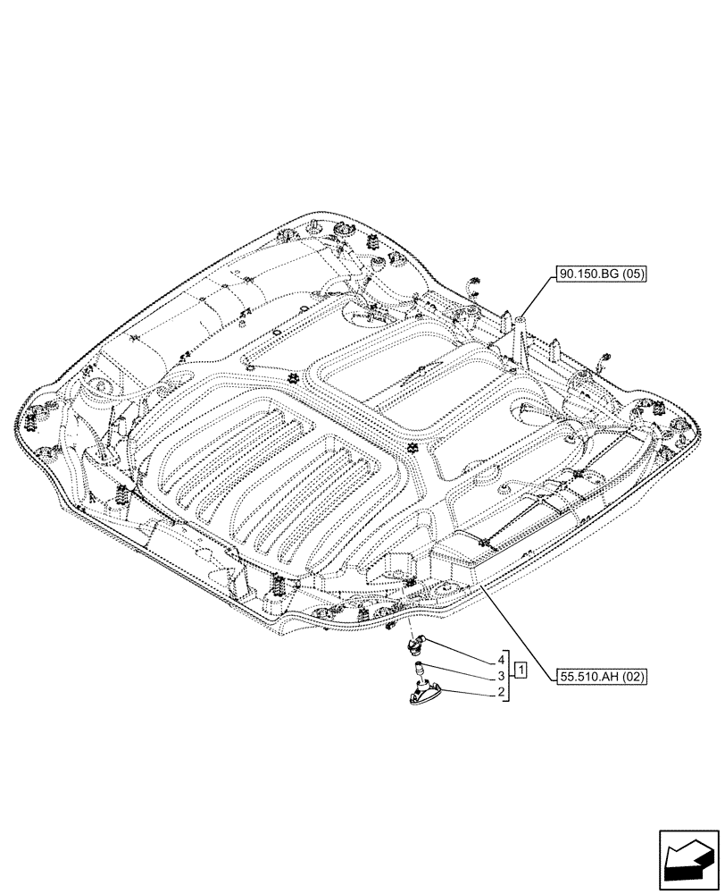 Схема запчастей Case IH MAXXUM 145 - (55.514.AA[02]) - VAR - 743729 - CAB, INTERIOR LIGHT, HIGH PROFILE ROOF (55) - ELECTRICAL SYSTEMS