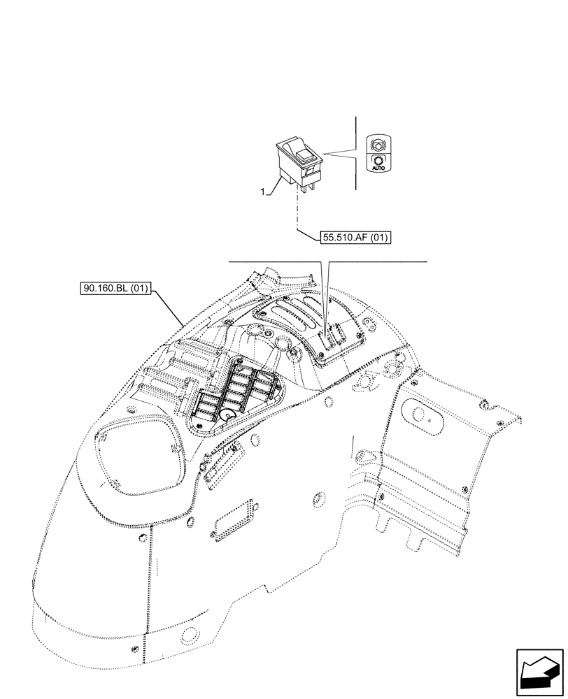 Схема запчастей Case IH MAXXUM 145 - (55.522.AG[03]) - VAR - 330160 - REAR PTO SWITCH (55) - ELECTRICAL SYSTEMS