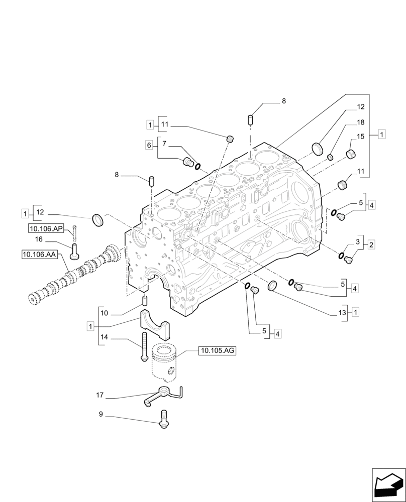 Схема запчастей Case IH PUMA 215 - (10.001.AB) - CRANKCASE (10) - ENGINE