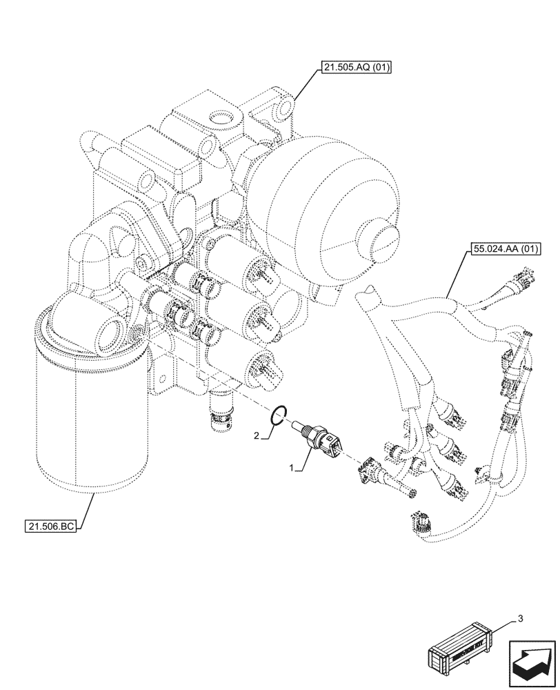 Схема запчастей Case IH MAXXUM 135 - (55.022.AB) - VAR - 396247, 758442, 758549 - TRANSMISSION, TEMPERATURE SWITCH (55) - ELECTRICAL SYSTEMS