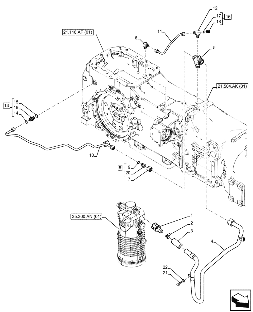 Схема запчастей Case IH MAXXUM 145 - (21.109.AD[02]) - VAR - 396247, 758442, 758549 - TRANSMISSION, COOLING SYSTEM LINE (21) - TRANSMISSION