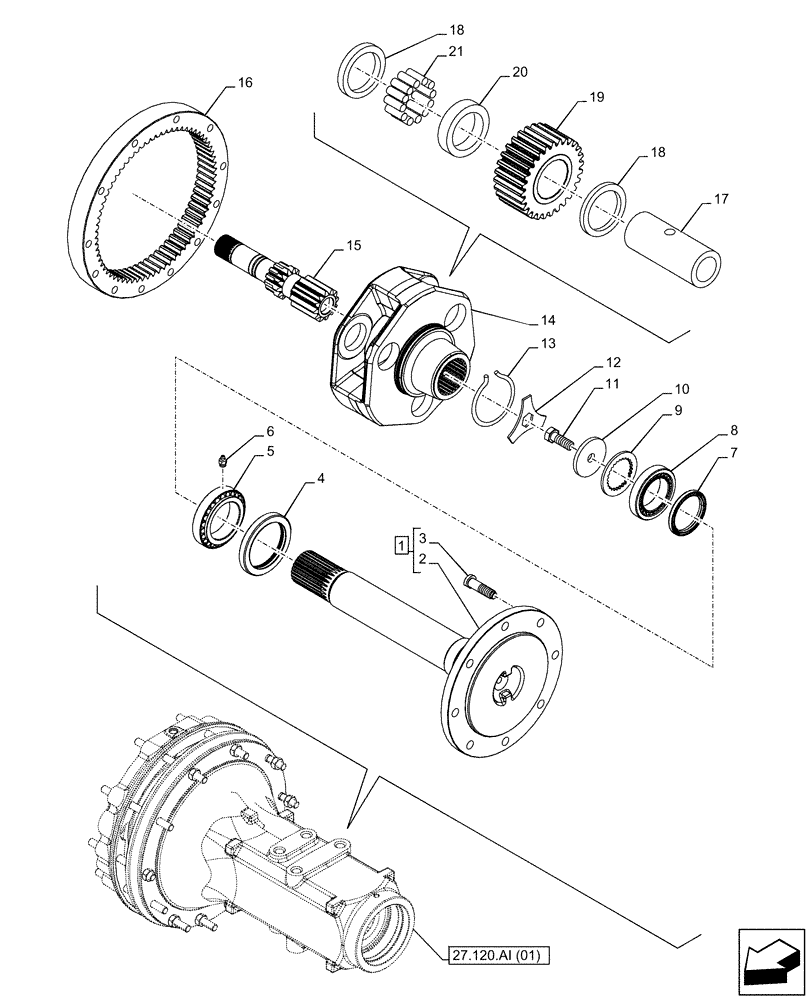 Схема запчастей Case IH MAXXUM 115 - (27.120.AF[01]) - VAR - 391223, 392197, 758430 - FINAL DRIVE, SHAFT & GEAR (27) - REAR AXLE SYSTEM