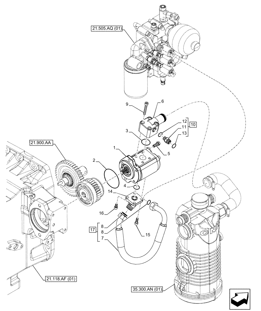 Схема запчастей Case IH MAXXUM 135 - (35.104.AA) - VAR - 391223, 758538, 758539 - HYDRAULIC PUMP (35) - HYDRAULIC SYSTEMS