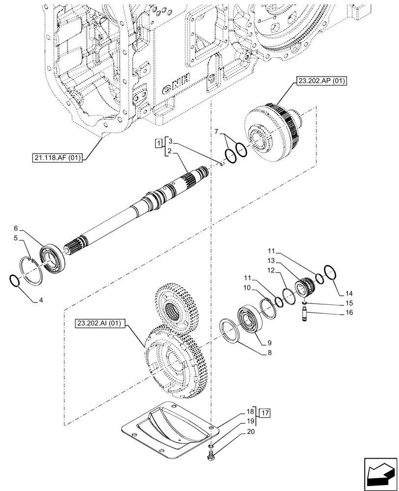 Схема запчастей Case IH MAXXUM 115 - (23.202.AD[02]) - VAR - 758538 - FRONT-WHEEL DRIVE ENGAGEMENT, SHAFT (23) - FOUR WHEEL DRIVE SYSTEM