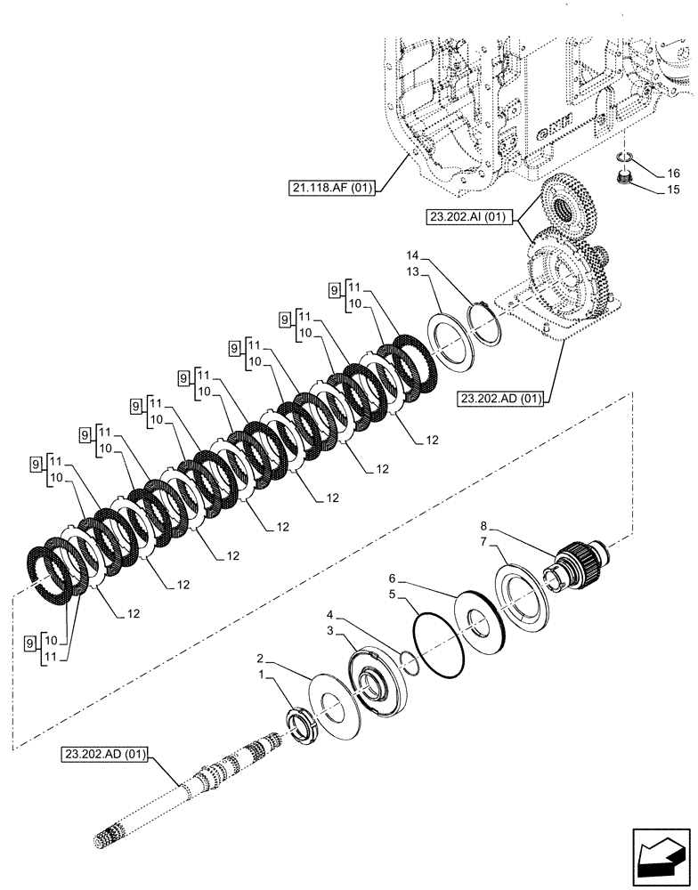 Схема запчастей Case IH MAXXUM 135 - (23.202.AP) - VAR - 391223, 758538, 758539 - FRONT-WHEEL DRIVE ENGAGEMENT, CLUTCH (23) - FOUR WHEEL DRIVE SYSTEM