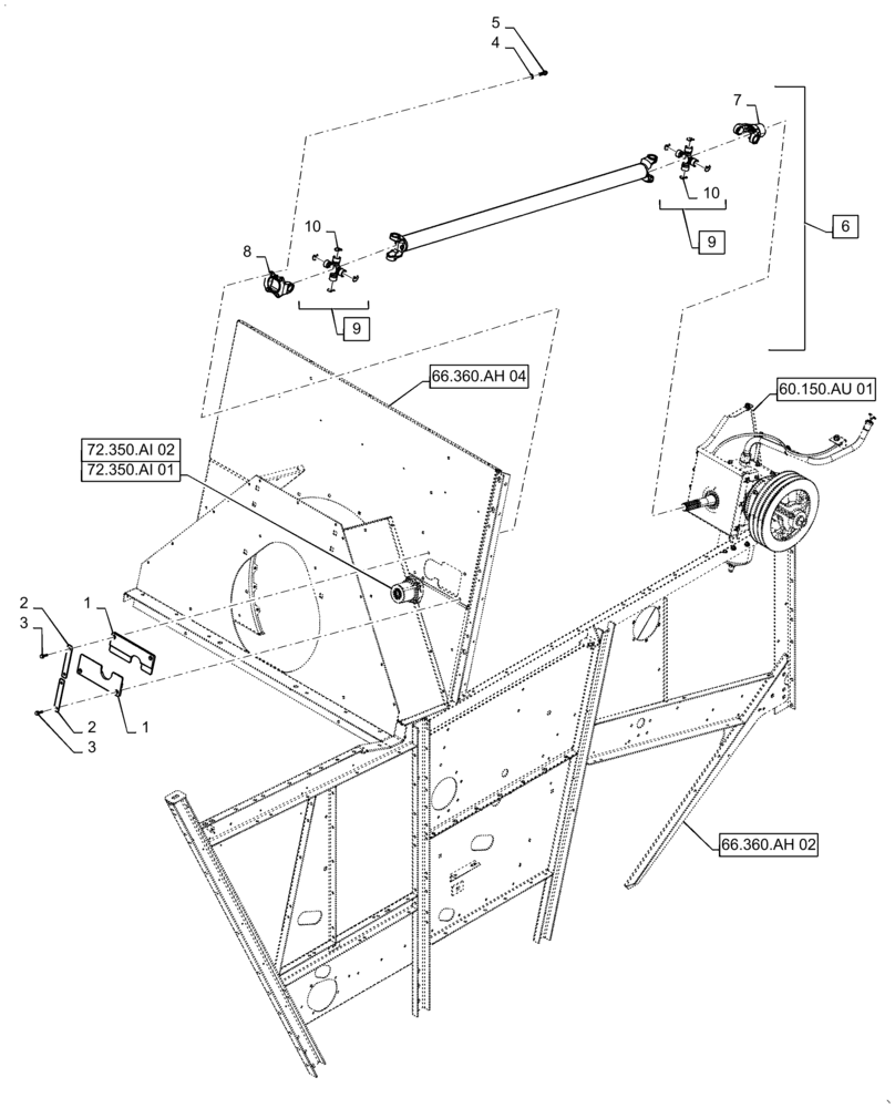 Схема запчастей Case IH 7140 - (60.130.AJ[01]) - DRIVE, FEEDER DRIVESHAFT, STANDARD (60) - PRODUCT FEEDING