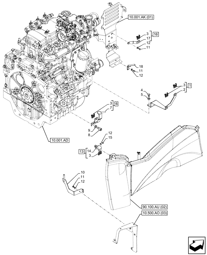 Схема запчастей Case IH MAXXUM 145 - (90.102.AW[02]) - VAR - 392209, 743729, 744985 - HOOD, SUPPORT, STOP, RIGHT SIDE (90) - PLATFORM, CAB, BODYWORK AND DECALS