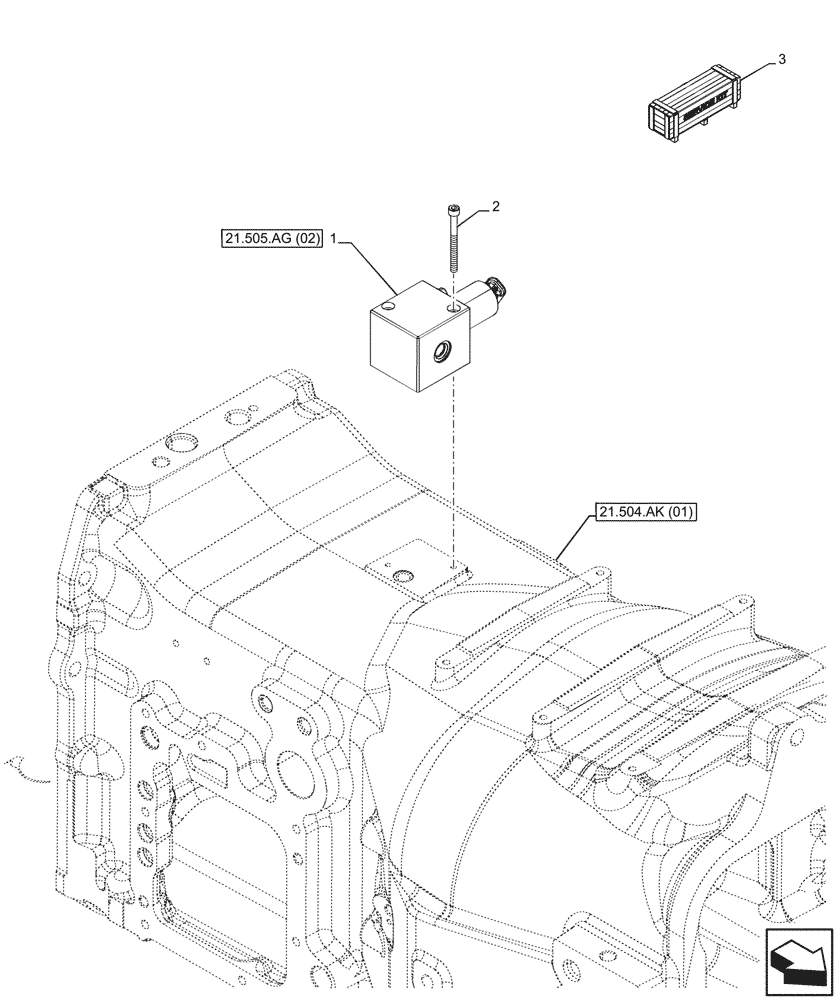 Схема запчастей Case IH MAXXUM 145 - (21.505.AG[01]) - VAR - 396247, 758442, 758549 - TRANSMISSION CONTROL, DISCHARGE, VALVE, MOUNTING (21) - TRANSMISSION