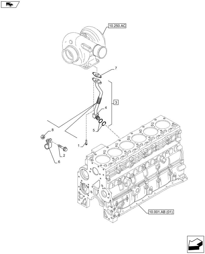 Схема запчастей Case IH F4HFE96872 J101 - (10.250.AE) - TURBOCHARGER, RETURN LINE (10) - ENGINE