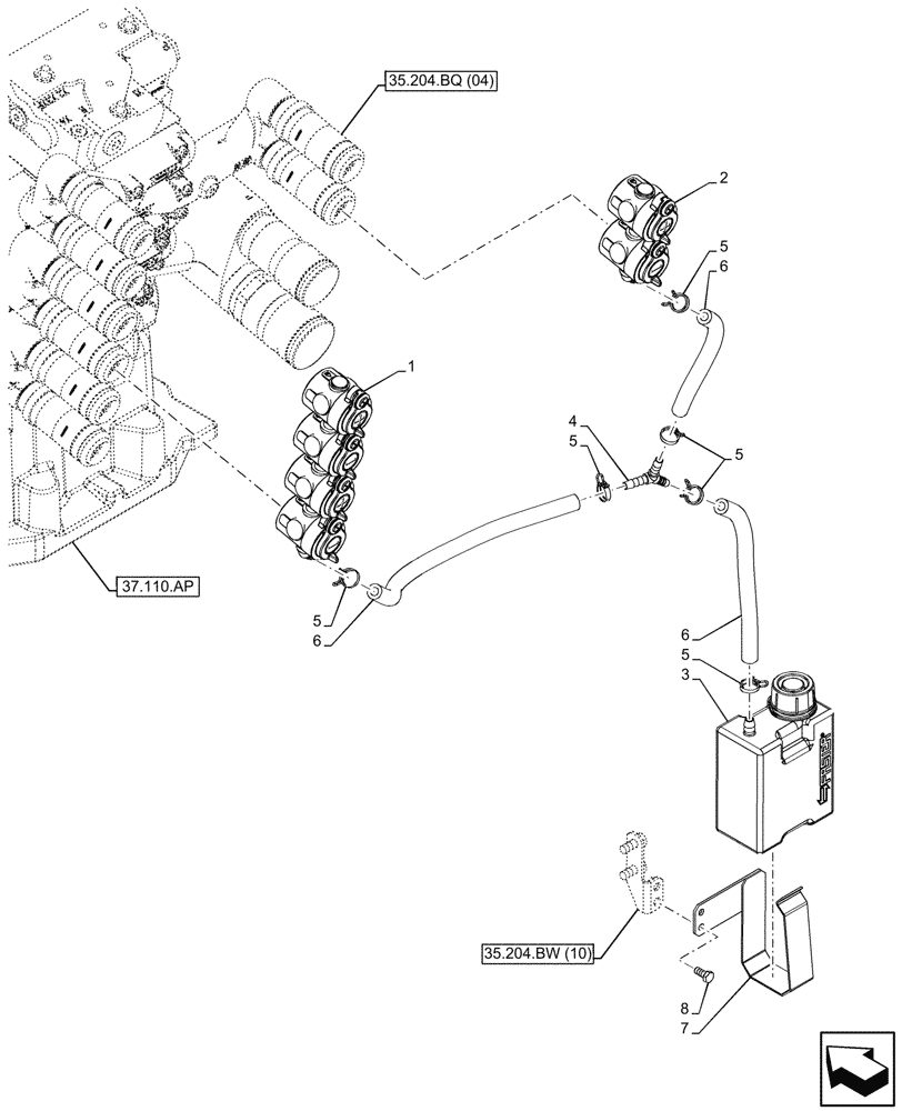 Схема запчастей Case IH MAXXUM 150 - (35.204.BW[08]) - VAR - 758359 - 4 REMOTE CONTROL VALVE, W/ DIVERTER, RESERVOIR (35) - HYDRAULIC SYSTEMS