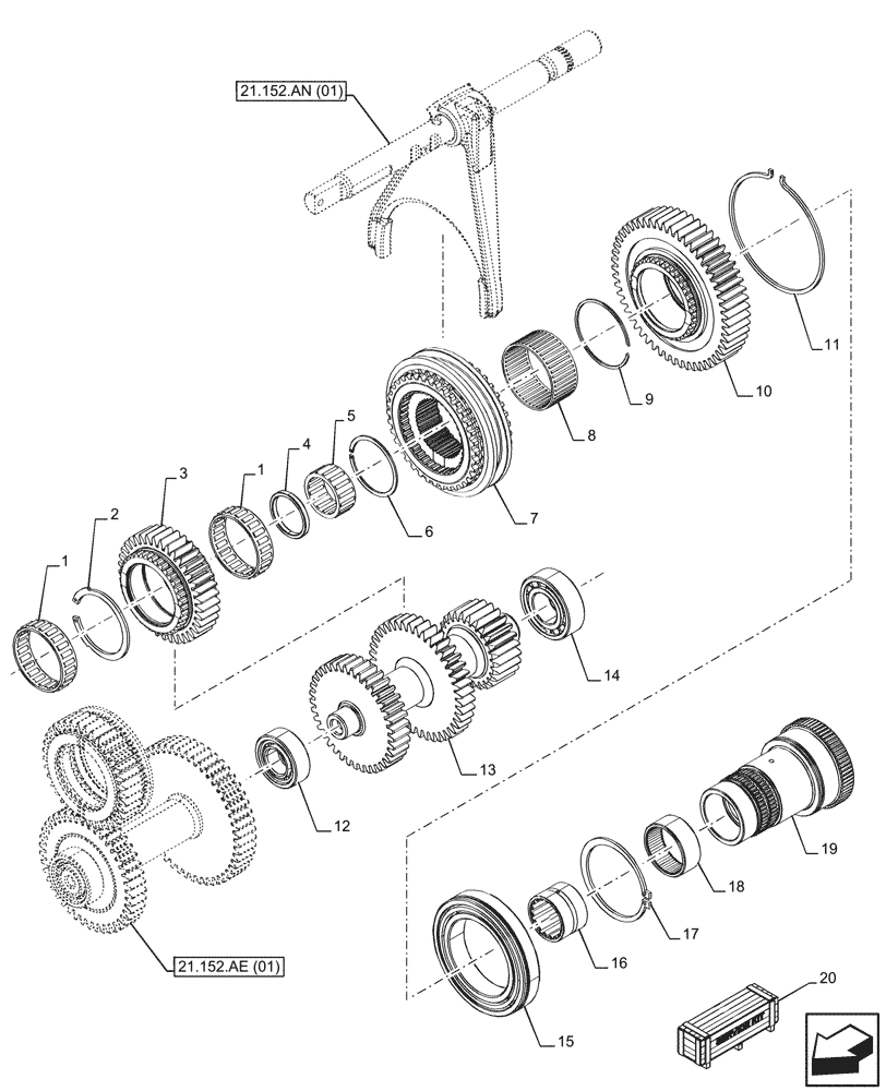 Схема запчастей Case IH MAXXUM 150 - (21.152.AE[02]) - VAR - 392195, 392204, 743764, 743766, 758413, 758414, 758415, 758416, 758581, 759375, 759377, 759379 - TRANSMISSION, GEAR (21) - TRANSMISSION