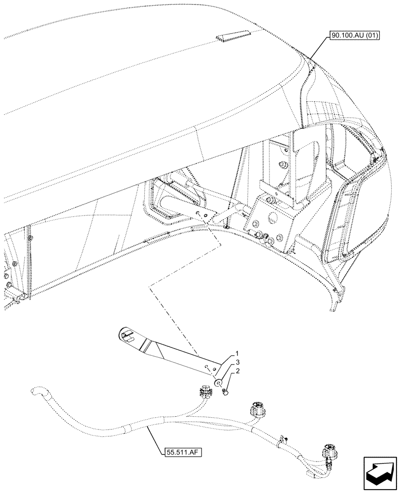 Схема запчастей Case IH MAXXUM 115 - (90.100.AU[03]) - VAR - 392209, 743729, 744985 - HOOD, HARNESS, BRACKET (90) - PLATFORM, CAB, BODYWORK AND DECALS