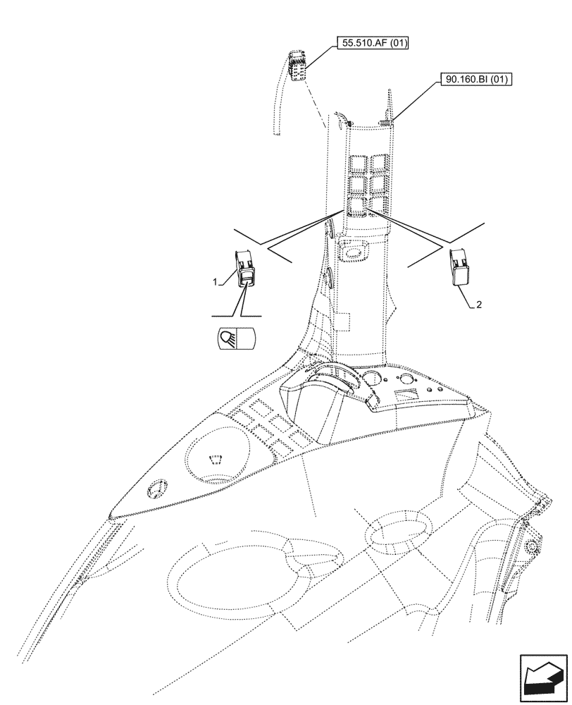 Схема запчастей Case IH MAXXUM 150 - (55.405.CI[07]) - VAR - 744985 - WORK LIGHT, FRONT, SWITCH (55) - ELECTRICAL SYSTEMS