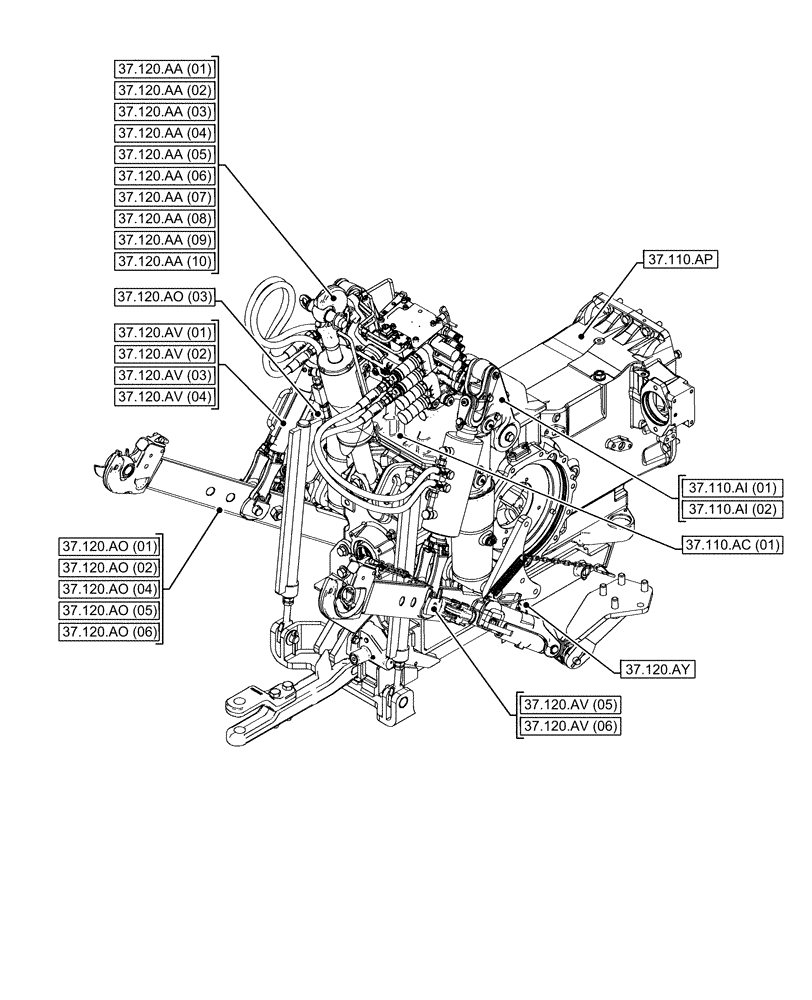 Схема запчастей Case IH MAXXUM 115 - (00.000.37[02]) - PICTORIAL INDEX - HITCHES, DRAWBARS AND IMPLEMENT COUPLINGS (00) - GENERAL & PICTORIAL INDEX