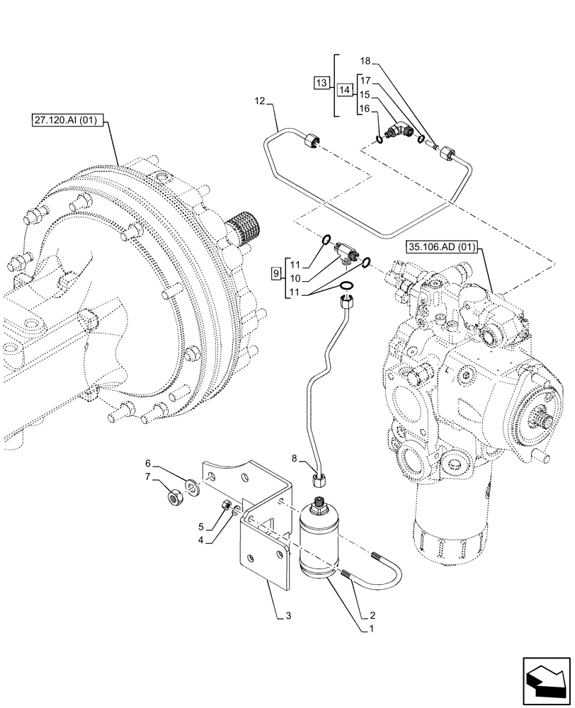 Схема запчастей Case IH MAXXUM 135 - (35.300.AN[03]) - VAR - 391223, 758538, 758539 - OIL FILTER, PRIORITY VALVE (35) - HYDRAULIC SYSTEMS