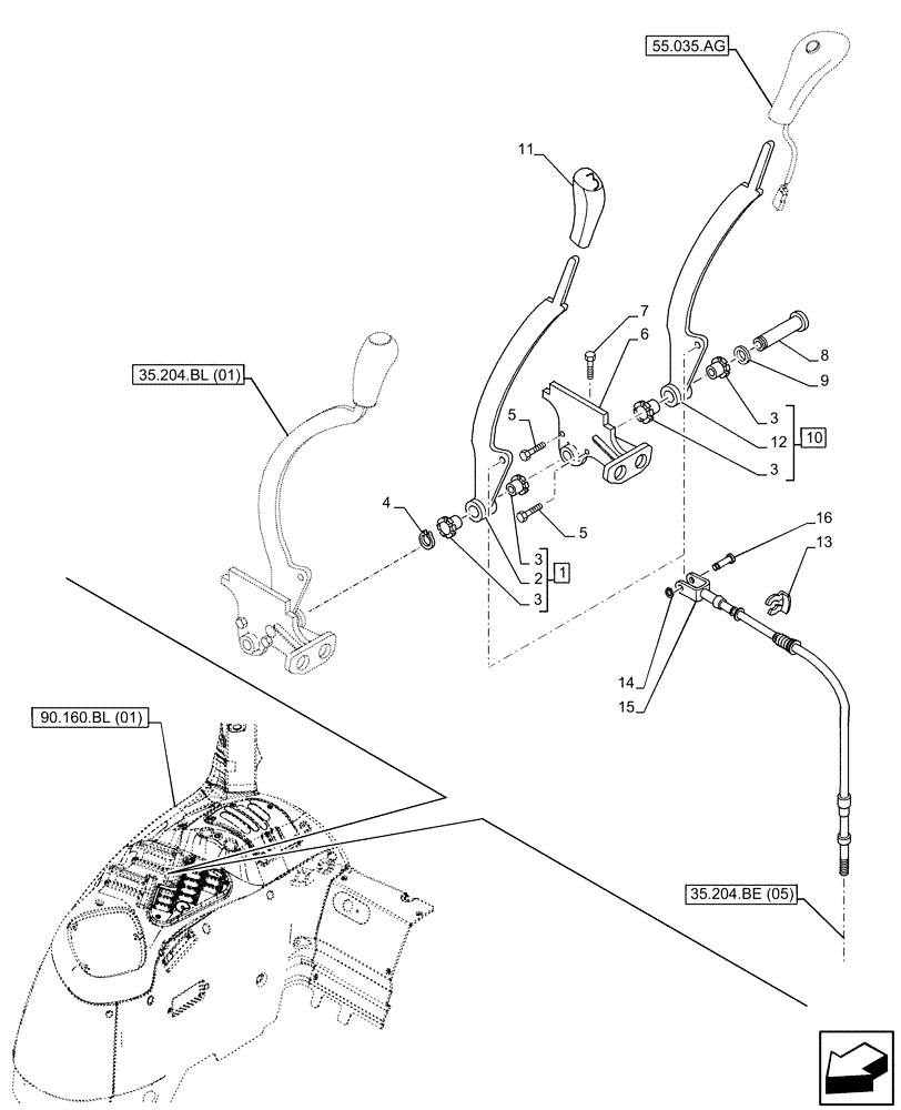 Схема запчастей Case IH MAXXUM 150 - (35.204.BL[03]) - VAR - 758642 - 4 REMOTE CONTROL VALVE, W/ HYDRAULIC LINKAGE ADJUSTMENT, CONTROL LEVER (35) - HYDRAULIC SYSTEMS