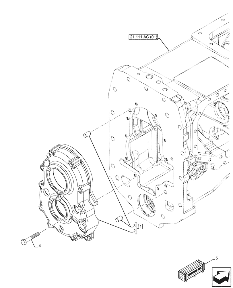 Схема запчастей Case IH MAXXUM 115 - (21.111.AC[05]) - VAR - 392195, 392204, 743764, 743766, 758413, 758414, 758415, 758416, 758581, 759375, 759377, 759379 - TRANSMISSION HOUSING, OUTPUT, WALL (21) - TRANSMISSION