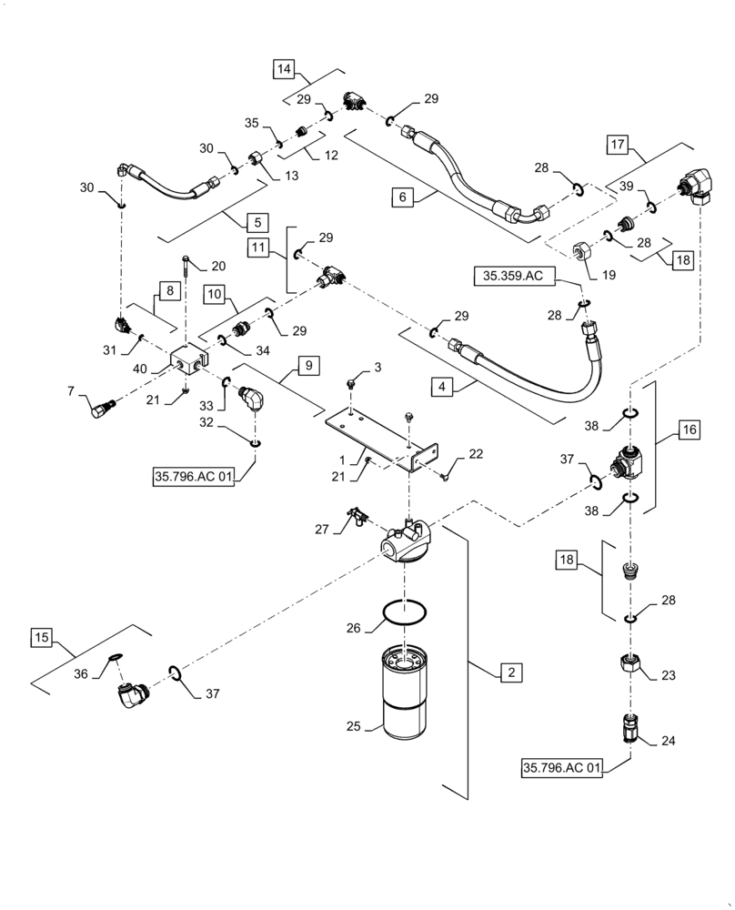 Схема запчастей Case IH 6140 - (35.796.AC[02]) - SPREADER HOOD FILTER & LINE (35) - HYDRAULIC SYSTEMS