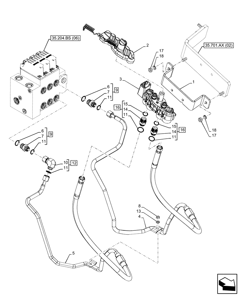 Схема запчастей Case IH MAXXUM 135 - (35.701.AX[03]) - VAR - 758354 - FRONT LOADER HYDRAULIC SYSTEM, NA (35) - HYDRAULIC SYSTEMS