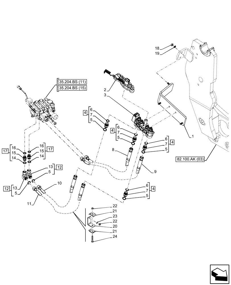 Схема запчастей Case IH MAXXUM 115 - (35.701.AX[05]) - VAR - 758344, 758351 - FRONT LOADER HYDRAULIC SYSTEM, NA (35) - HYDRAULIC SYSTEMS