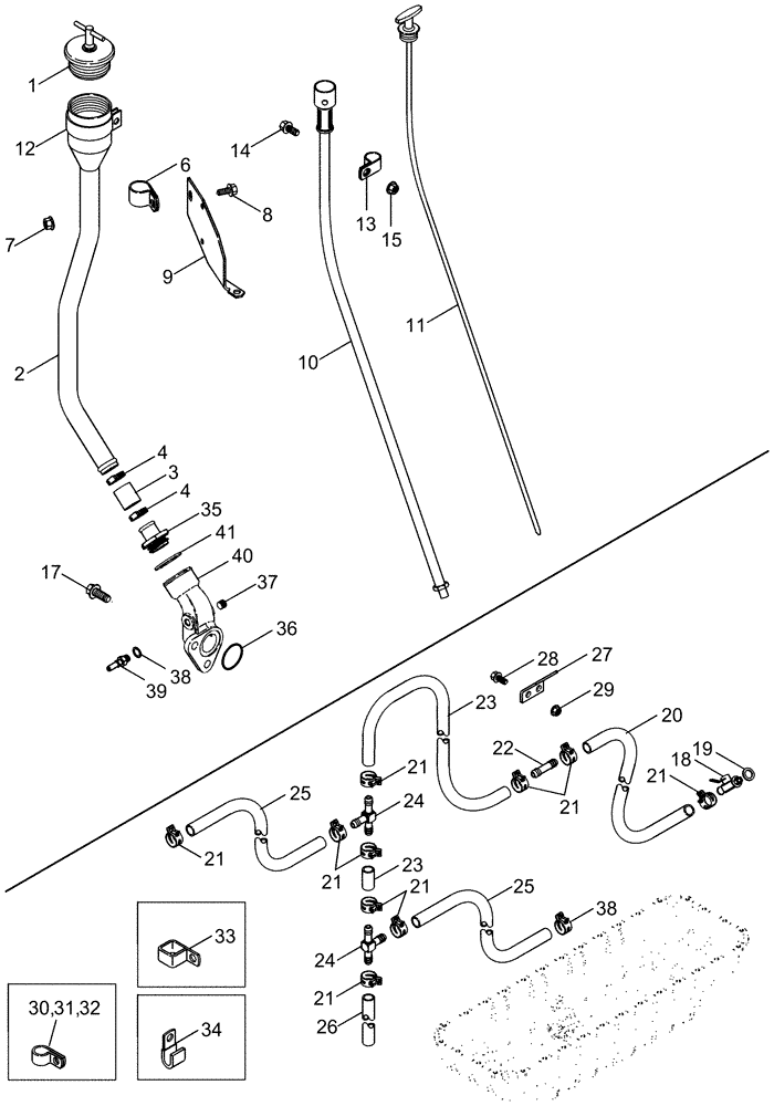 Схема запчастей Case IH 2388 - (02-41) - OIL SYSTEM ENGINE - OIL FILL TUBE - OIL DRAIN SYSTEM - ASN HAJ0295001 EXCEPT ALL CIS MARKETS (01) - ENGINE