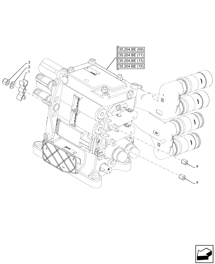 Схема запчастей Case IH MAXXUM 115 - (35.204.BE[31]) - VAR - 390840, 743740 - 2 REMOTE CONTROL VALVES, W/ MECHANICAL ENGAGEMENT, ATTACHMENT (35) - HYDRAULIC SYSTEMS