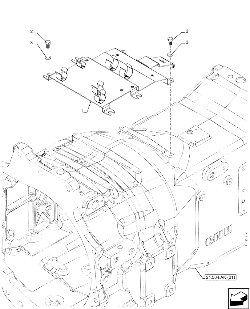 Схема запчастей Case IH MAXXUM 135 - (21.504.AK[02]) - VAR - 396247, 758442, 758549 - TRANSMISSION HOUSING, BRACKET (21) - TRANSMISSION