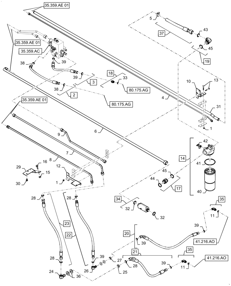 Схема запчастей Case IH 6140 - (35.359.AE[02]) - HYDRAULIC SYSTEM, LINES, REAR (35) - HYDRAULIC SYSTEMS