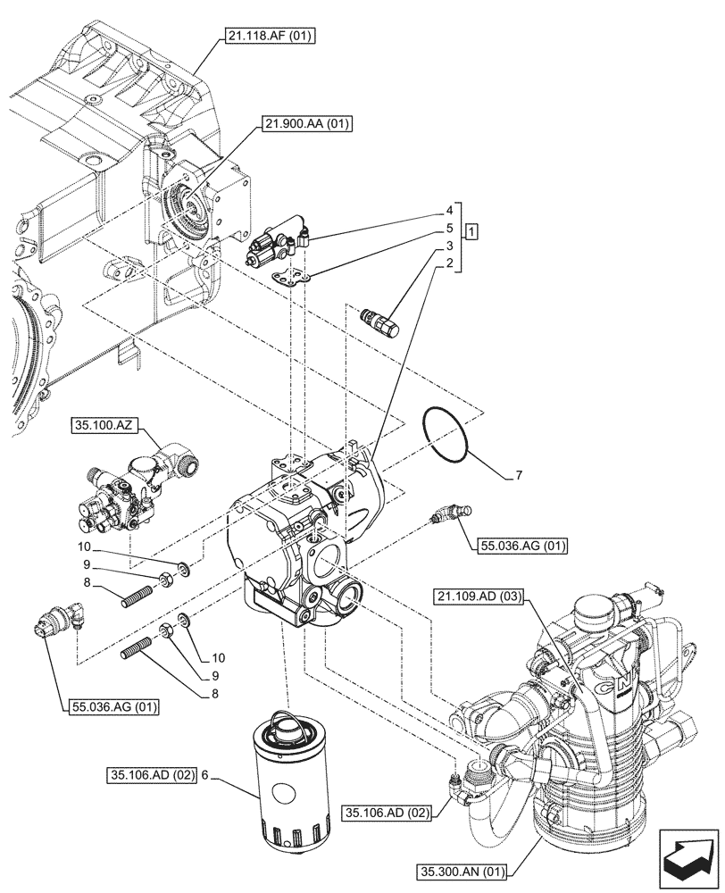 Схема запчастей Case IH MAXXUM 135 - (35.106.AD[01]) - VAR - 391223, 758538, 758539 - VARIABLE DELIVERY HYDRAULIC PUMP (35) - HYDRAULIC SYSTEMS