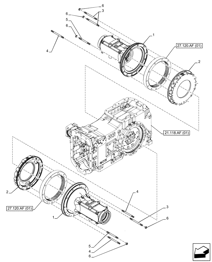 Схема запчастей Case IH MAXXUM 145 - (27.120.AI) - VAR - 391223, 758538, 758539 - FINAL DRIVE HOUSING (27) - REAR AXLE SYSTEM